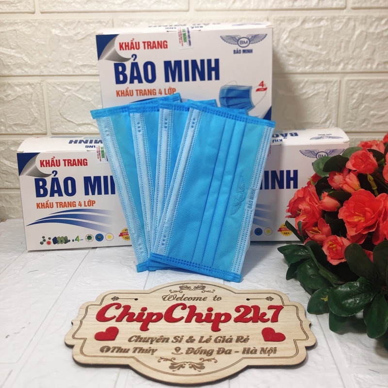 (Xả hàng) Hộp khẩu trang y tế 4 lớp kháng khuẩn màu xanh 50 cái
