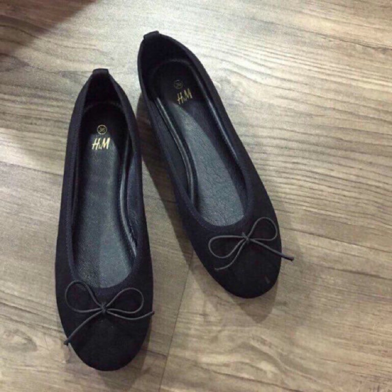 Giày búp bê da lộn gắn nơ