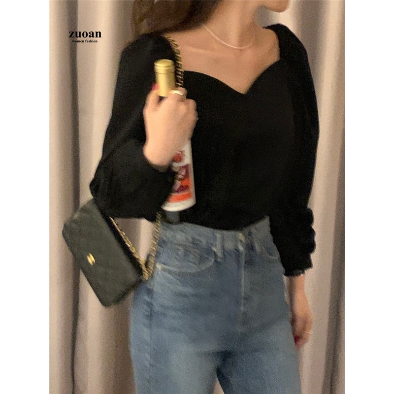 SUXI Áo Sơ Mi Dành Cho Nữ Cổ Trái Tim Màu Đen