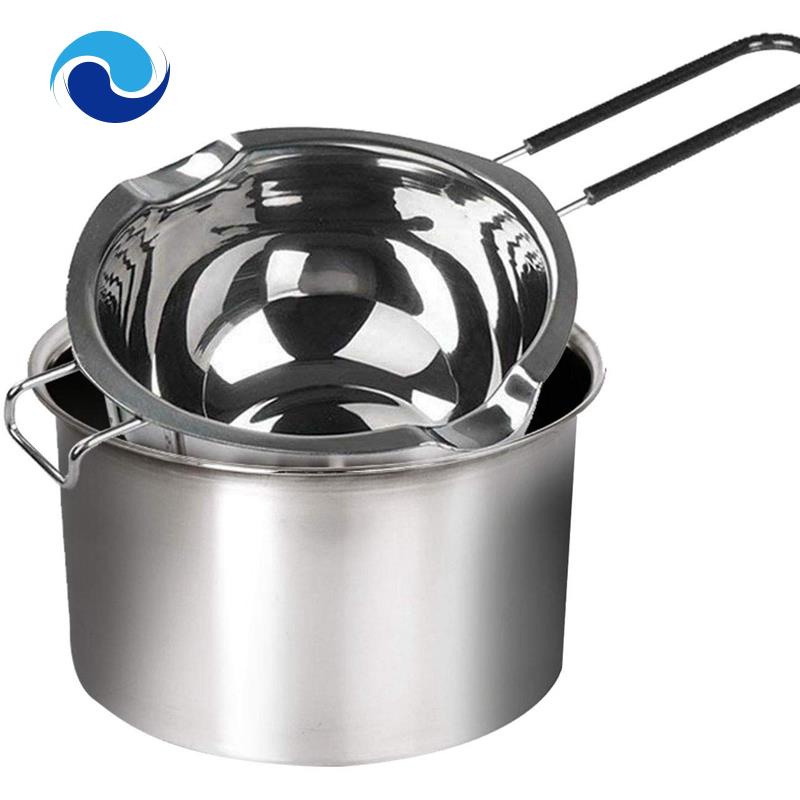 Set 2 Nồi Nấu Chảy Bằng Thép Không Gỉ Cách Nhiệt Có Tay Cầm 2 Cốc Thông Dụng Cho Socola/ Phô Mai/ Caramel/ Kẹo