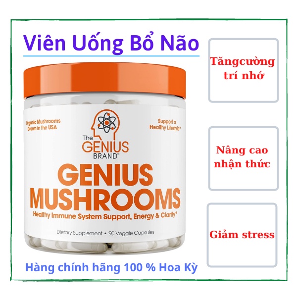 Bổ não tăng cường trí nhớ Genius Mushroom - Tăng cường hệ thống miễn dịch & Nhận thức, giảm stress, hỗ trợ học tập