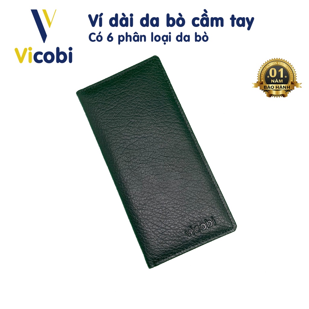 Ví dài da bò Vicobi D1, bóp dài cầm tay đựng thẻ card ATM, CMND, GPLX cà vẹt bằng lái xe mới cũ, Made in VietNam