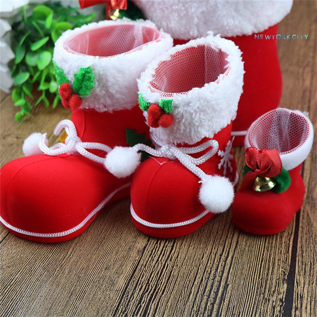 Giày Bốt Ông Già Noel Bằng Nhựa Phối Lông Màu Kẹo Dễ Thương