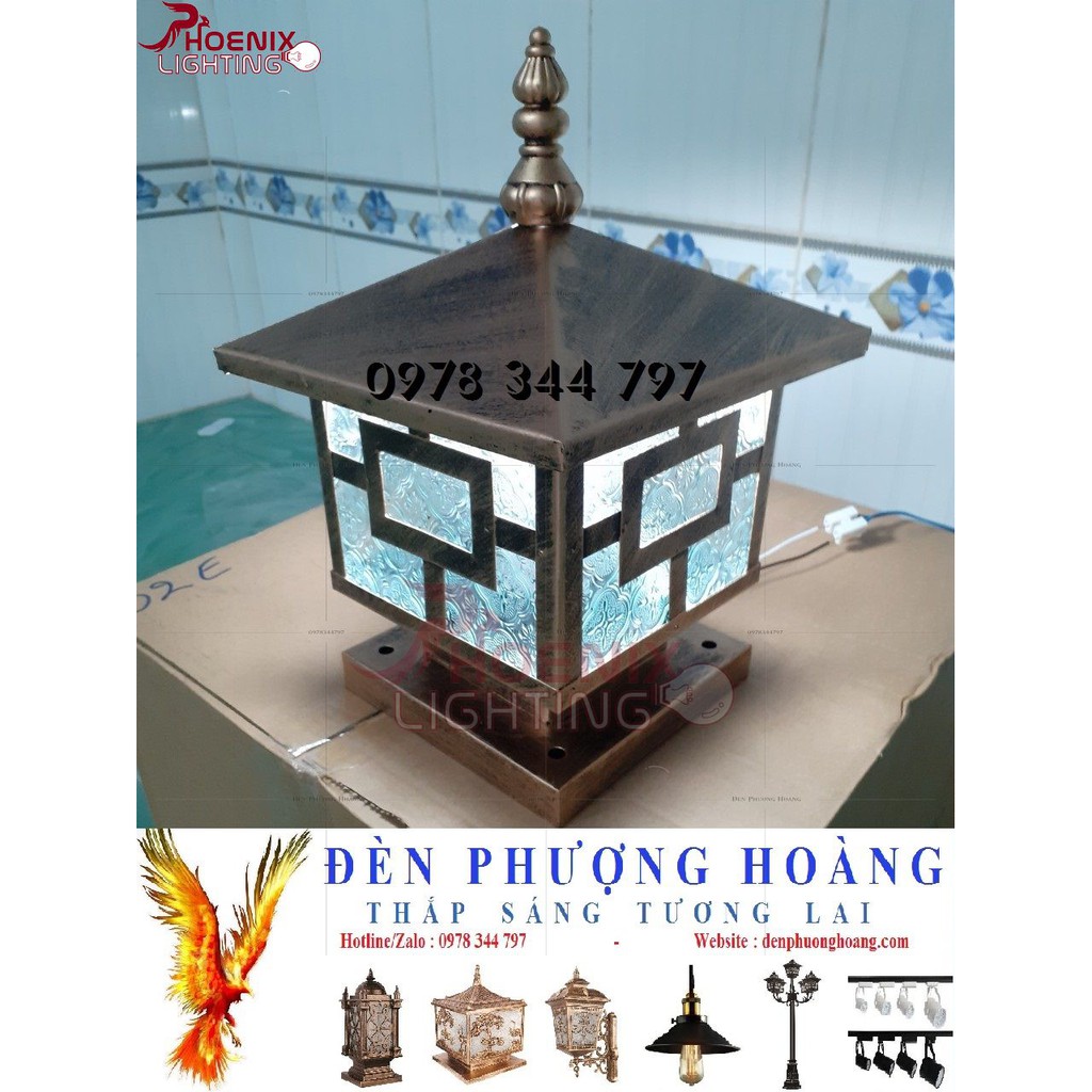 Đèn trụ cổng : Đèn ngoài trời D200 màu đồng PH03AV