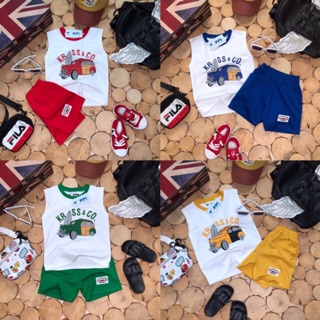 SIZE 2-12 (10-11KG 25-33KG) ĐỒ BỘ BÉ TRAI ÁO SÁT NÁCH QUẦN LỬNG THUN COTTON HIỆU TOPPI IN HÌNH Ô TÔ