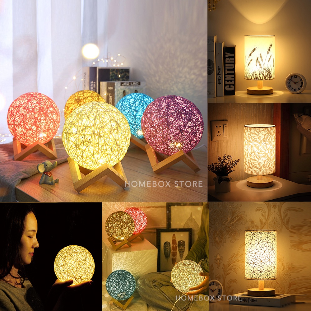 ♗♧Đèn Ngủ Để Bàn, Trang Trí Phòng Thân Gỗ Vintage - Đầu Cắm USB Bóng Led Siêu Bền Bàn Decor