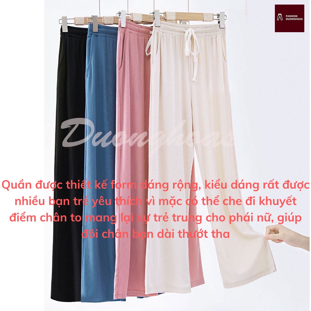 Quần Dài Ống Rộng Thun Suông Mượt Lưng Cao Dây Thòng Thời Trang Mặc Mát Mẻ Thoải Mái Vận Động