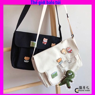 (Tặng kèm stiker) Túi tote canvas đeo chéo giá rẻ trơn vải mềm đi học ,size to ,vừa a4 ,sách vở