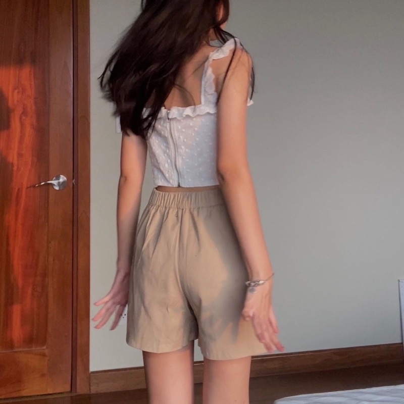 Áo croptop corset trắng ren Strappy