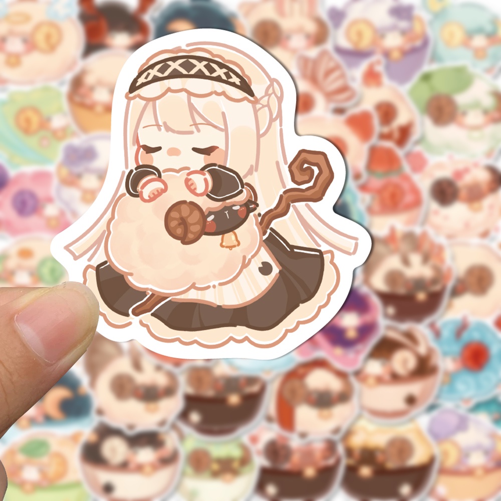 Bộ 50 Miếng Dán Trang Trí Laptop Hình Cừu Hoạt Hình Dễ Thương Chống Thấm Nước Không Cần Lặp Lại