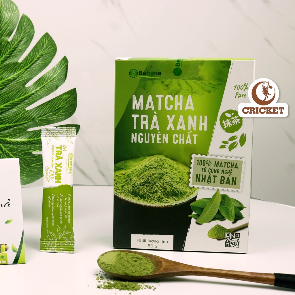 Bột Matcha Trà Xanh Behena - Hộp 50g (20 gói x 2.5gr) Được Sấy Lạnh Nguyên Chất đắp mặt làm đẹp da, trắng da