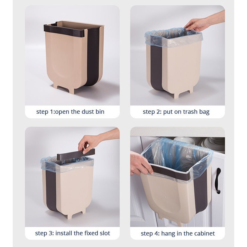 Thùng rác thông minh gấp gọn làm bằng nhựa cứng dùng để treo tủ bếp sau ghế ô tô thiết kế gọn nhẹ tiện dụng.