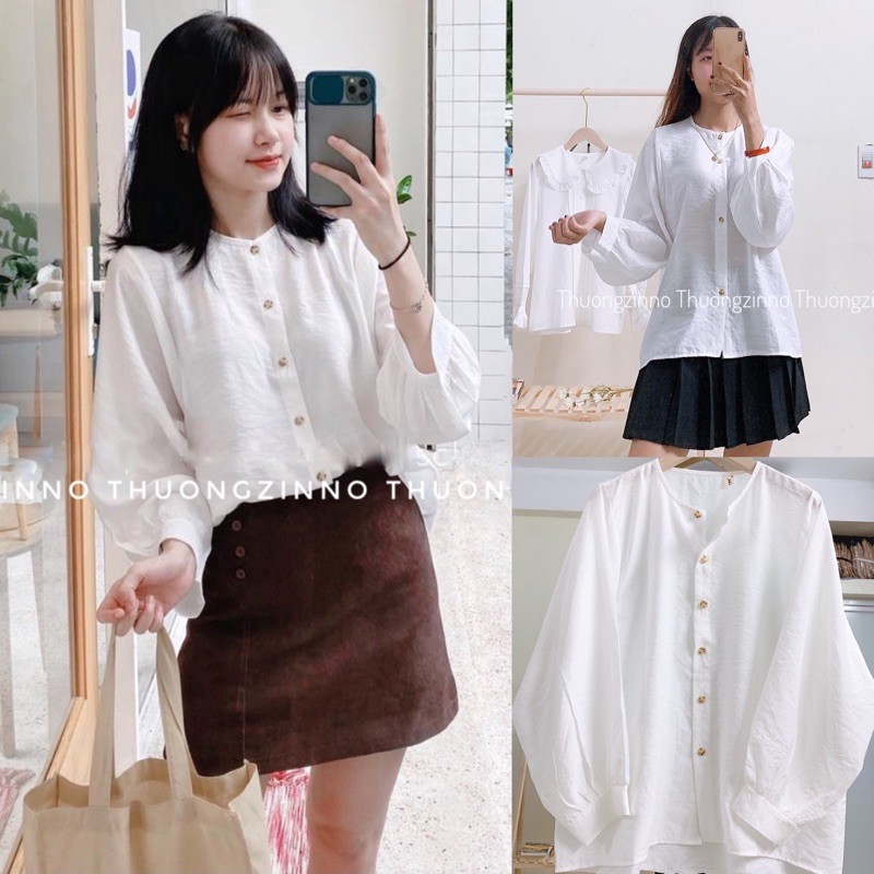 Áo sơ mi cổ tàu phong cách ulzzang Áo sơ mi nữ