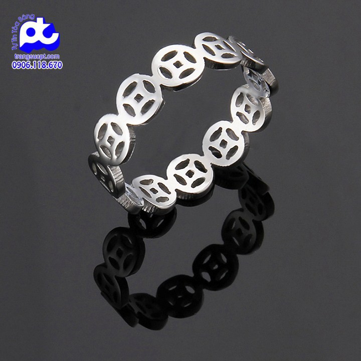 Nhẫn titan nữ đồng tiền cổ cách điệu cao cấp thép không gỉ titanium