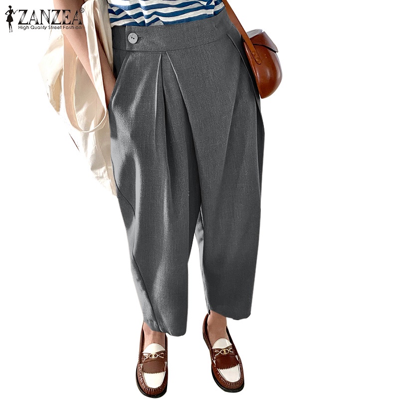 Quần ống rộng ZANZEA lưng thun có dây kéo thời trang cho nữ