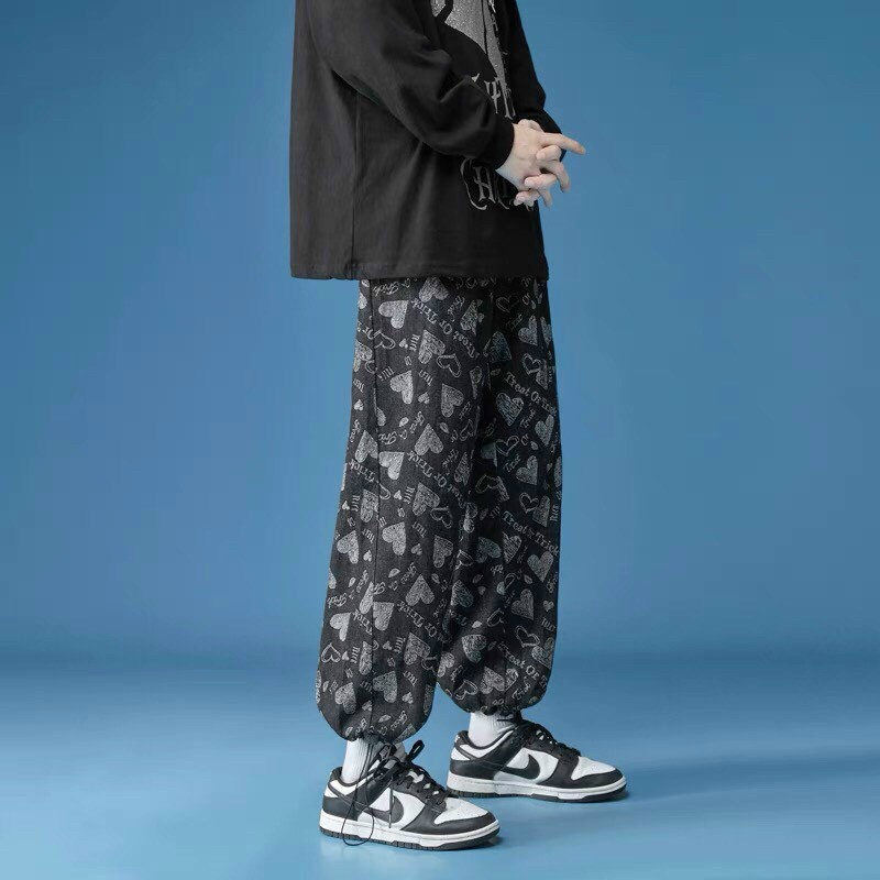 Quần Jogger họa tiết Nam Nữ Unisex Form rộng - quần dài có dây rút cổ chân ống rộng GIDI