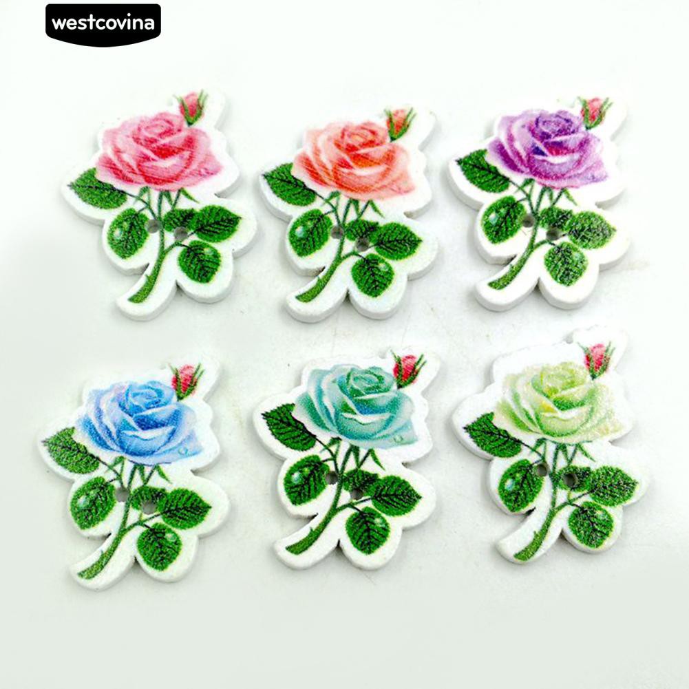 Set 50 Cúc Gỗ 2 Lỗ Hình Bông Hoa Chuyên Dụng Cho Thợ May Vá