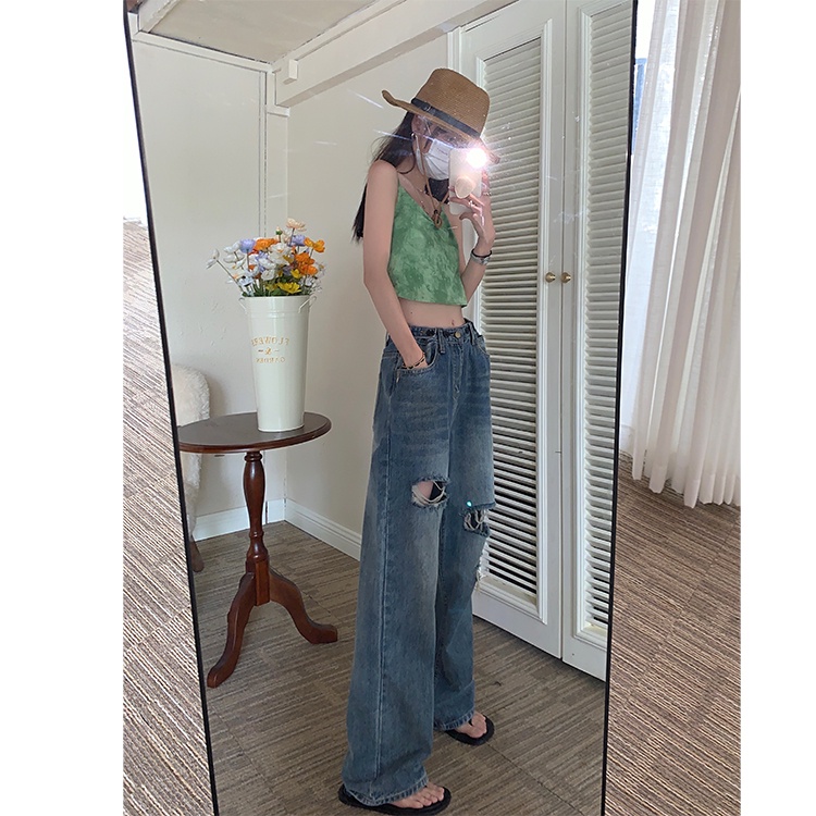 Cocory vn Quần Jeans Dài Lưng Cao Ống Rộng Thời Trang Cho Nữ