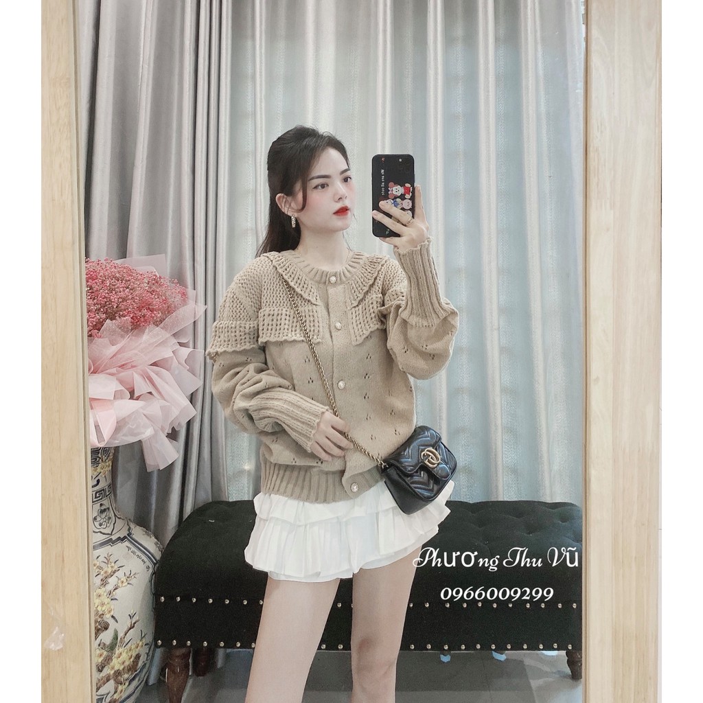 Áo Len Kiểu Khuy Ngọc 2 màu xanh / be sang chảnh | BigBuy360 - bigbuy360.vn