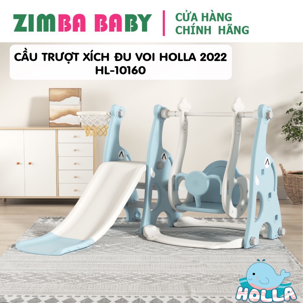 Combo cầu trượt xích đu trong nhà, ngoài trời Voi Holla | Đồ chơi cầu trượt cho bé Holla 2022 HL-1064 Chính Hãng