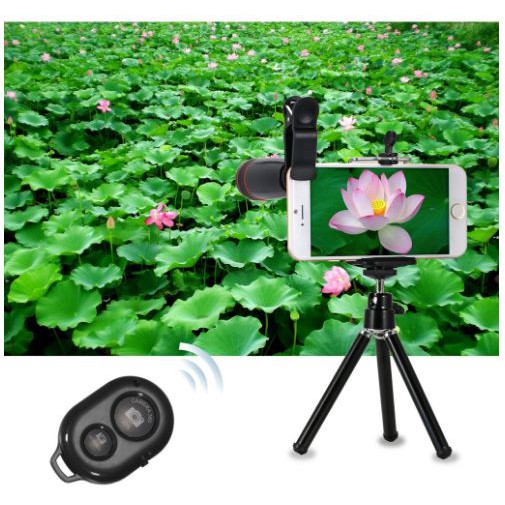 (SG) - Ống kính tele zoom 8x chụp xa + Macro + Fisheye + Wide + Angle + Chân 3 càng + Selfie + Bluetooth cho điện thoại