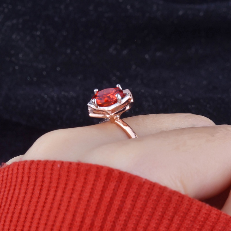 Nhẫn đính đá zircon hai màu hình hoa hồng kích thước tùy chỉnh thời trang cho nữ