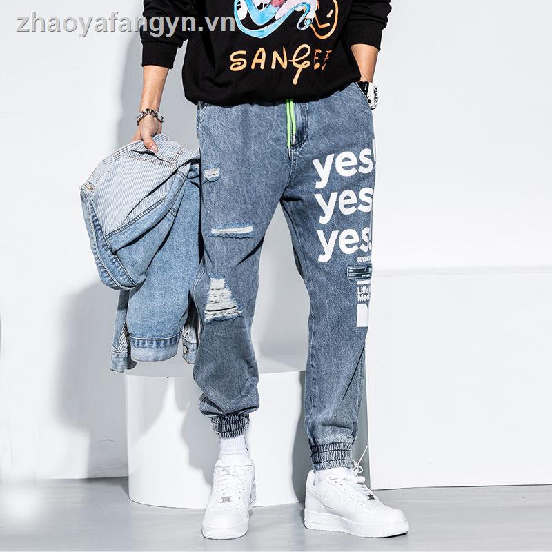 Quần jeans nam ống rộng mài rách thời trang Hàn