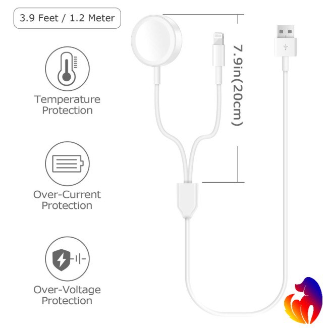 Blackhole 2 in 1 Wireless Charger for Apple Watch Series 4 USB Magnetic Charging Cable 3.3 feet/1meter for iPhone X Max