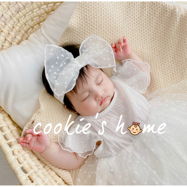 [Cookie'sHome x princess] Bộ body trắng kèm nơ coton voan tuyết cho bé gái sơ sinh chụp thôi nôi đầy tháng studio