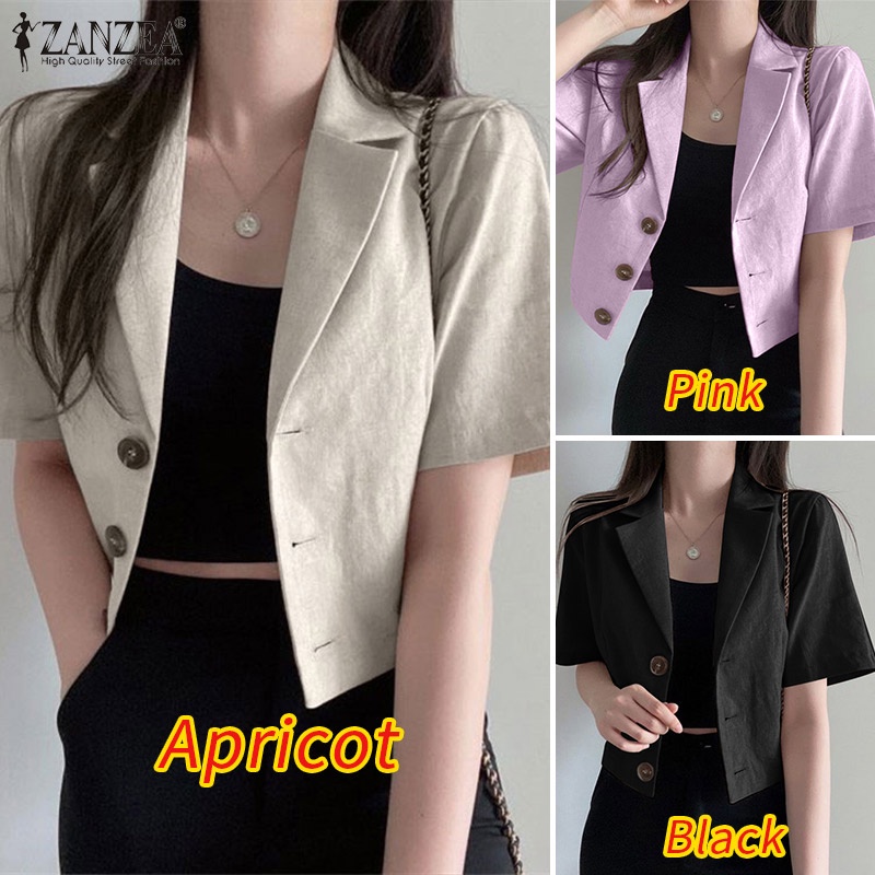 Áo khoác blazer Zanzea ngắn tay không túi phong cách Hàn Quốc thời trang dành cho nữ | WebRaoVat - webraovat.net.vn