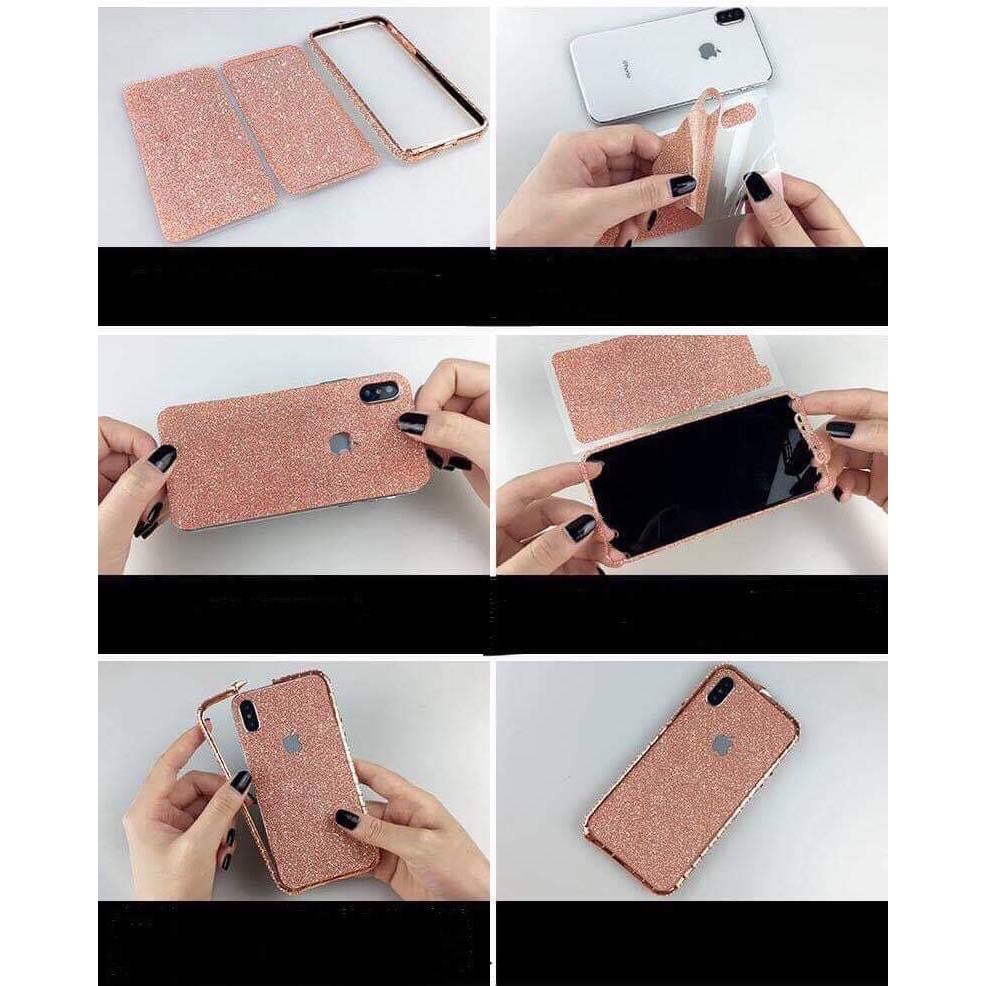 Ốp viền iphone X đính đá + Bộ Skin dán cùng màu máy đẹp lộng lẫy ( Bộ sản phẩm ĐỎ ĐÔ)