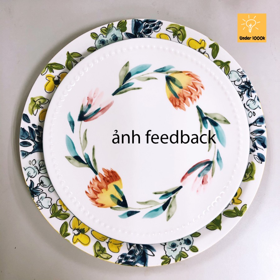 Đĩa sứ - đĩa decor hình tròn họa tiết hoa cỏ Bốn Mùa - phụ kiện bàn ăn đẹp