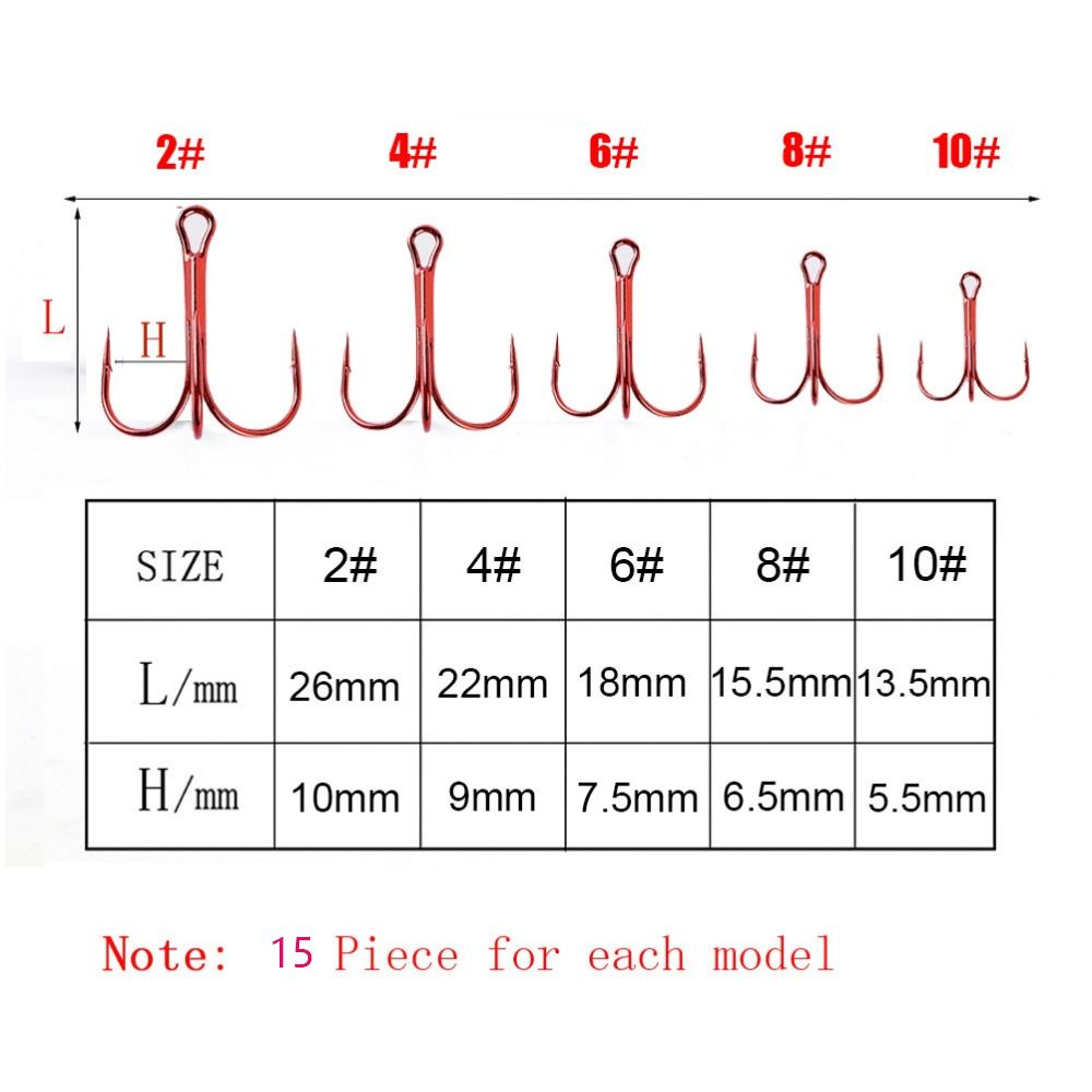 Hộp 15 móc câu cá ba lưỡi siêu sắc chống rỉ sét tiện dụng
