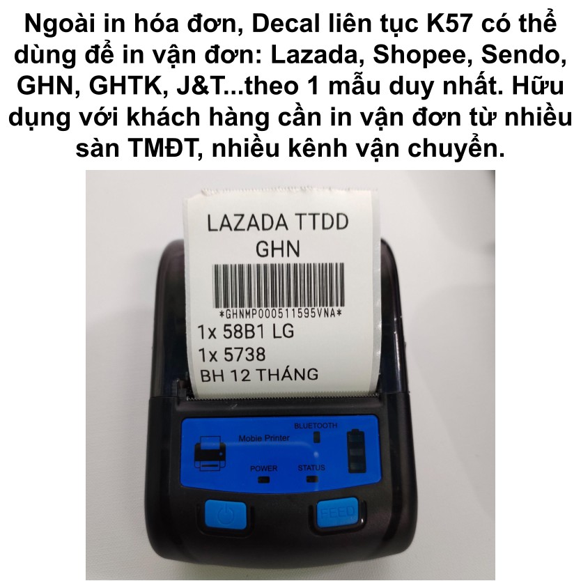 Đề can liên tục K57 cho máy in nhiệt mini bluetooth không dây tem nhãn trà sữa ghi chú giá điện thoại iphone android | BigBuy360 - bigbuy360.vn