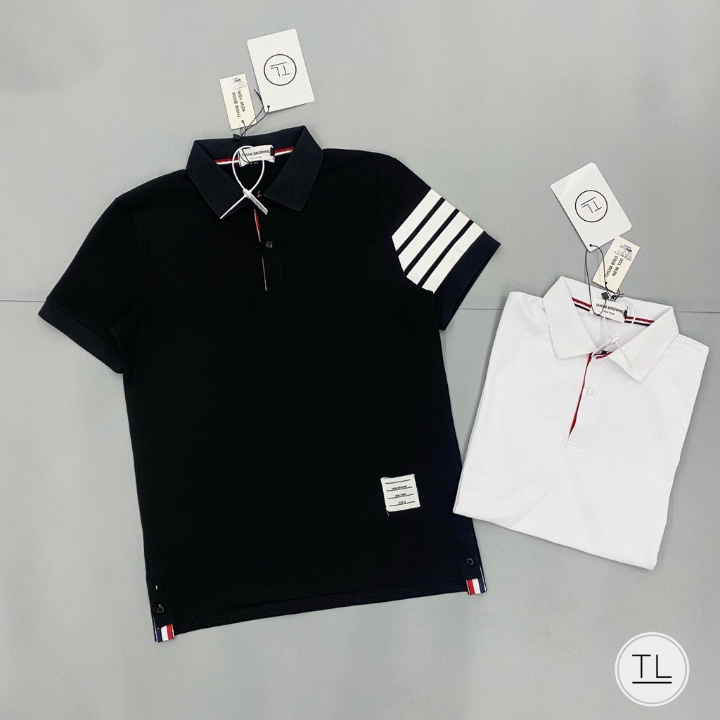 Aó Polo nam vạch tay, cao cấp chất mát, áo phông nam có cổ thấm hút hồ hôi unisex 2 màu đen trắng -AP05