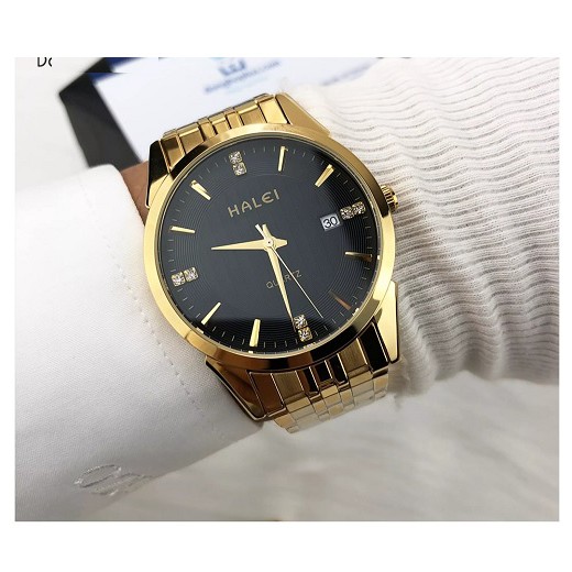Đồng hồ nam chống nước HALEI Đẳng cấp doanh nhân mặt tròn lịch ngày dây thép cao cấp sang trọng