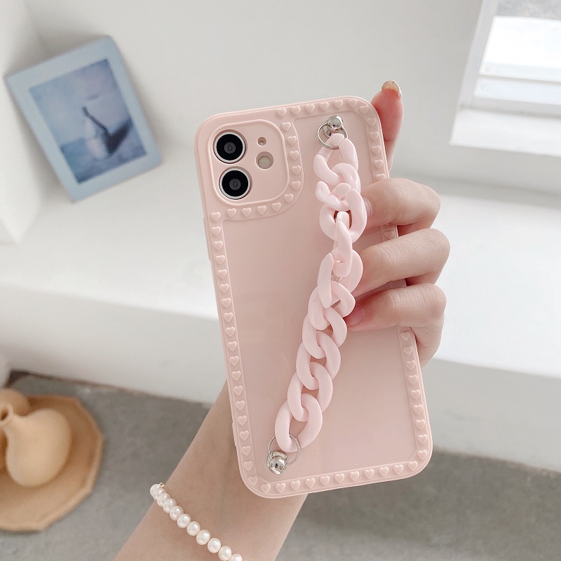 iphone 12 Pro MAX 11 SE 2020 7 8 Plus X XR XS Max Case Square Love Wrist Strap Soft Casing Phone Cover