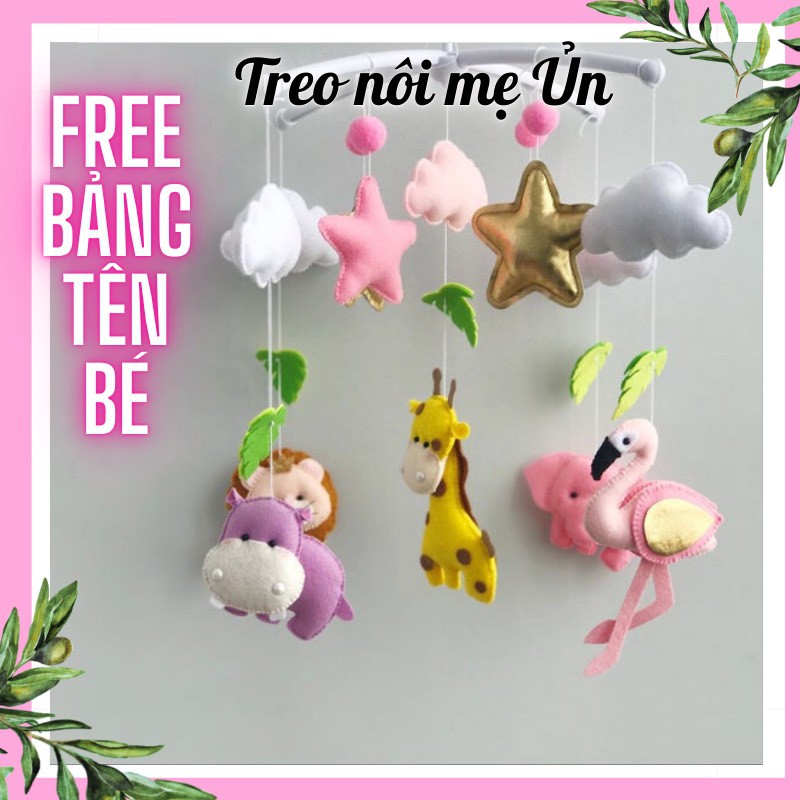 Đồ chơi treo nôi cho bé kích thích thị giác ảnh thật, có nhạc tự xoay mẫu THÚ RỪNG BÉ GÁI HỒNG HẠC