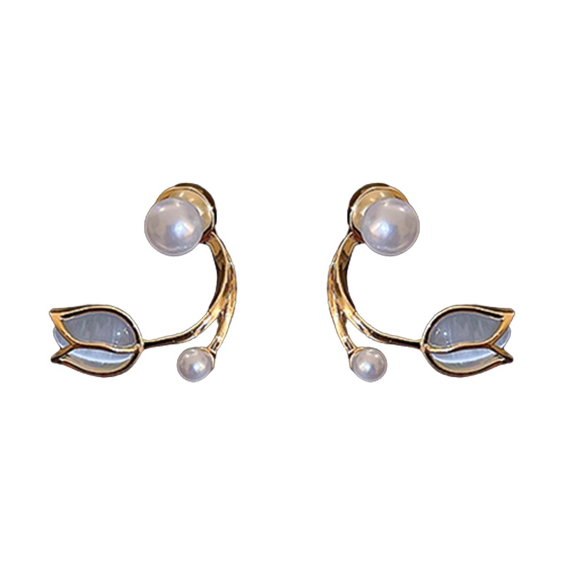 Bông Tai Hình Hoa Tulip Đính Ngọc Trai Cao Cấp Thời Trang Dành Cho Nữ