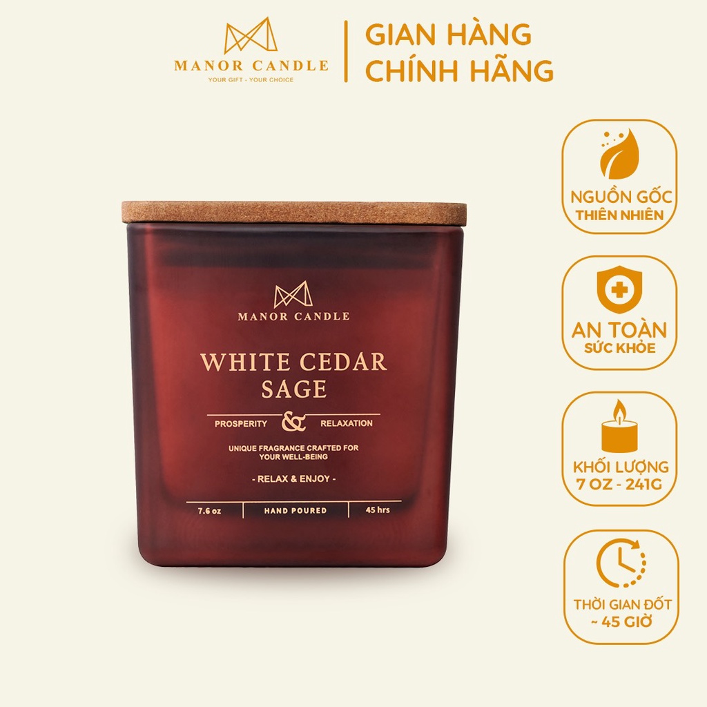 Nến Thơm Cao Cấp White Cedar Sage Size 7 OZ Thư Giãn Tinh Thần Trong Không Gian Sống - Chính Hãng Manor Candle