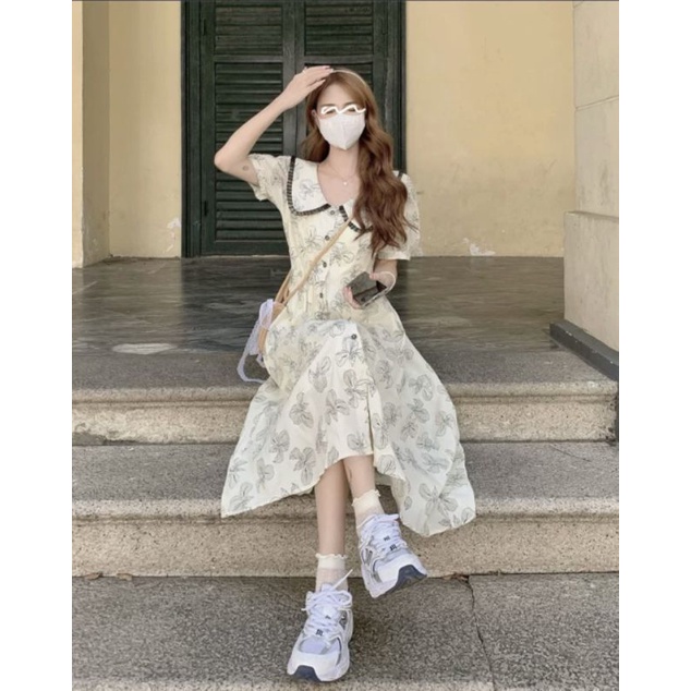 ĐẦM MIDI HOA CỔ SEN VIỀN ĐEN