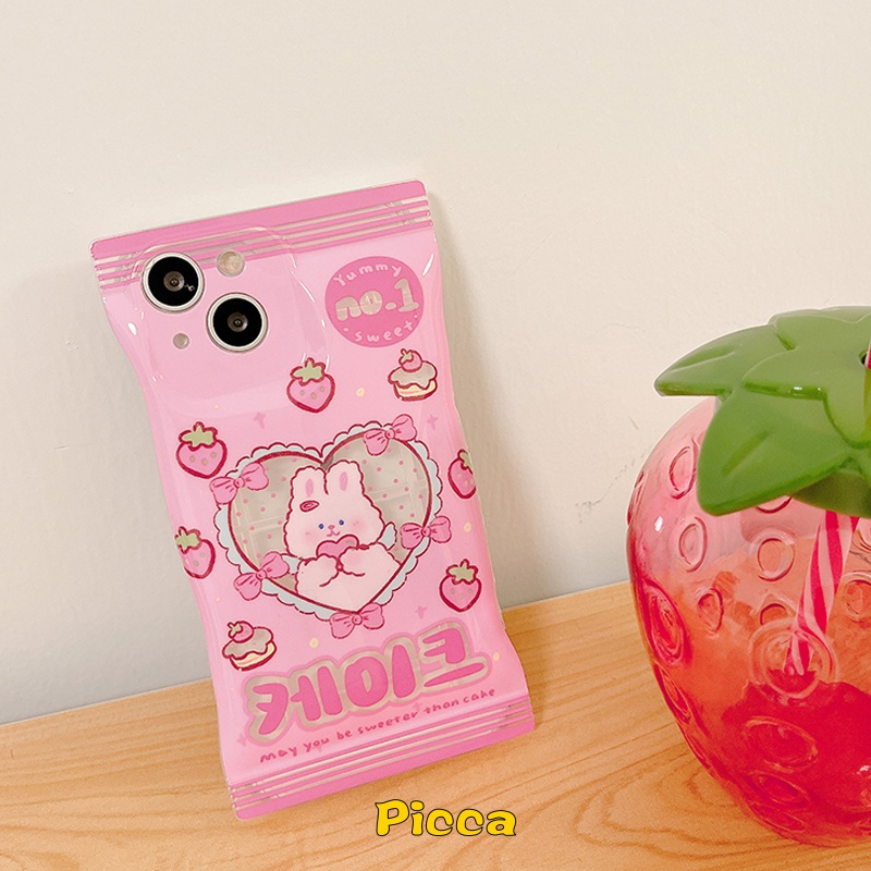 Ốp Điện Thoại TPU Dẻo Kèm Túi Hình Thỏ &amp; Dâu Tây Cho IPhone 7 8 6 6s Plus 14 Plus 11 14 12 13 Pro Max XR XS Max X SE 2020