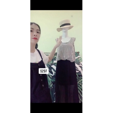 đầm voan kẻ sọc phối chân váy 2 lớp. S297