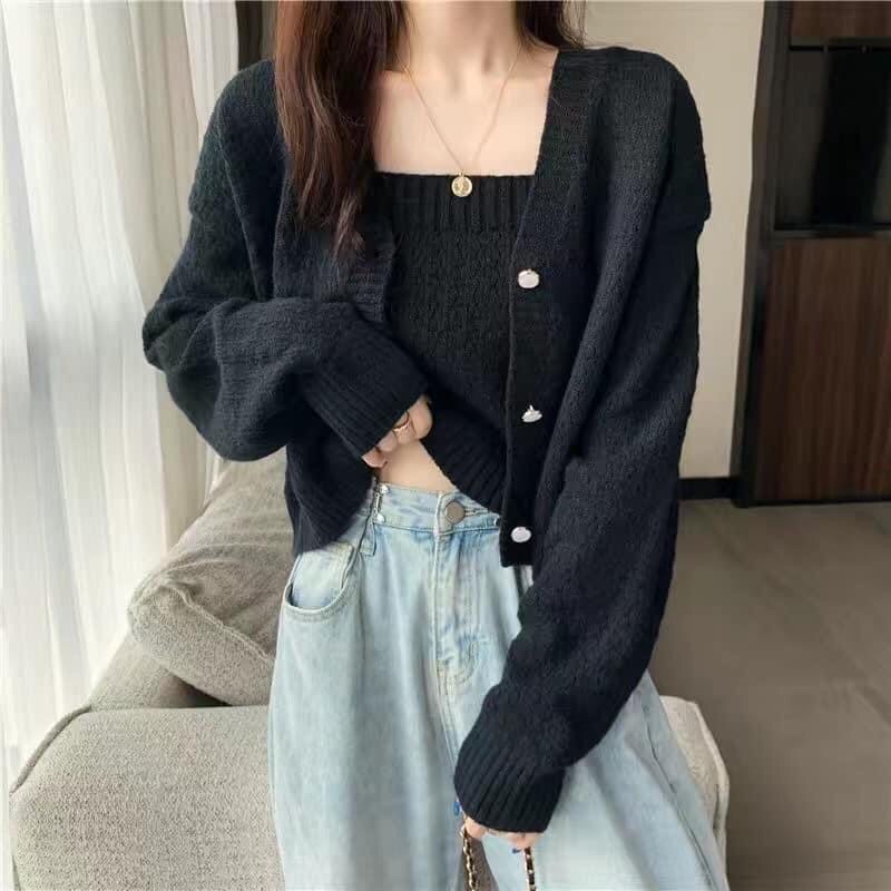 Áo len nữ cardigan dệt kim dáng ngắn kèm 2 dây dáng ulzzang (hàng quảng châu loại 1-VIDEO SHOP MẶC) | BigBuy360 - bigbuy360.vn