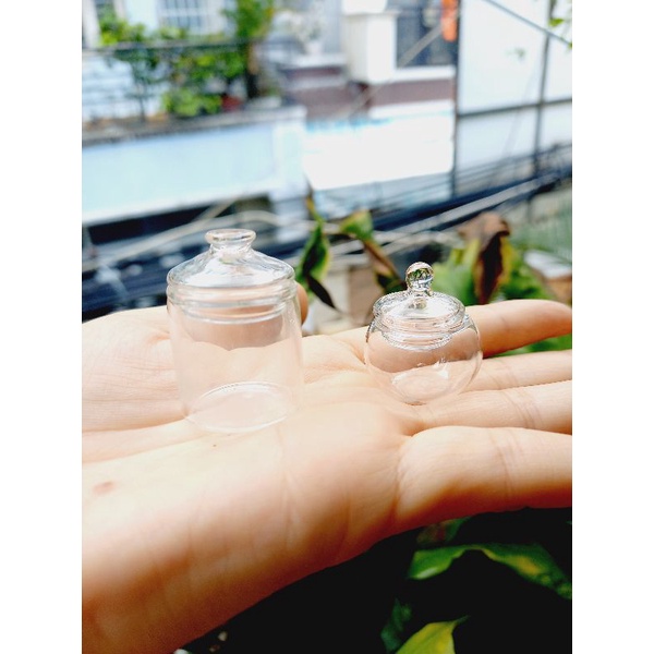 Hủ thủy tinh Thấp rộng- Hủ Tròn Có Nắp cho mô hình dollhouse , miniature