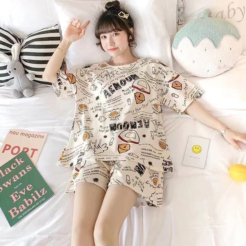 Đồ bộ nữ mặc nhà dễ thương set ngủ hoạt hình tay cộc quần cộc mùa hè chất cotton