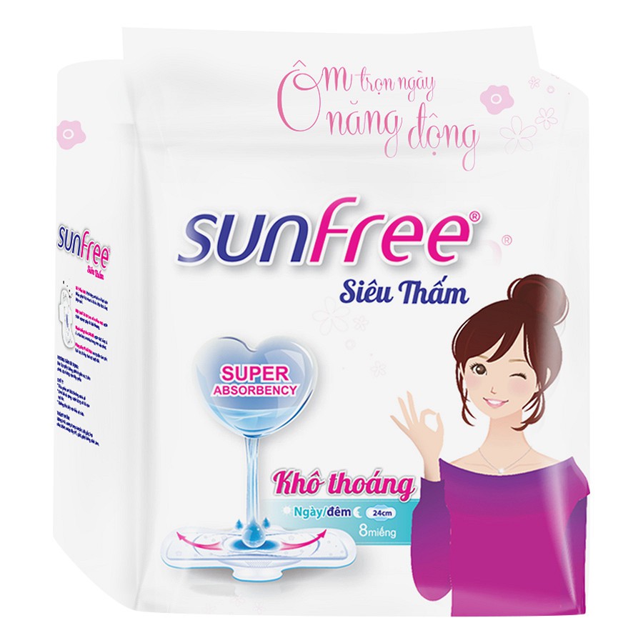 Băng Vệ Sinh Siêu Thấm Sunfree NPK Gói 8 Miếng (24cm)