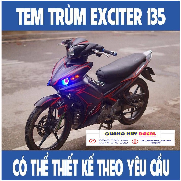 Tem xe exciter 135 đen chỉ đỏ, độ team trùm decal xe máy ex dán đời 2011-2014