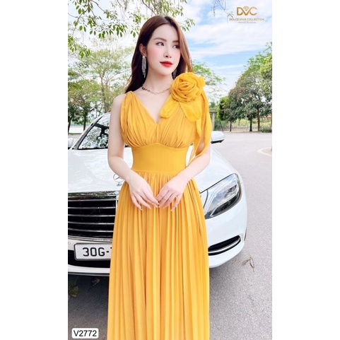 V2772 váy maxi màu vàng