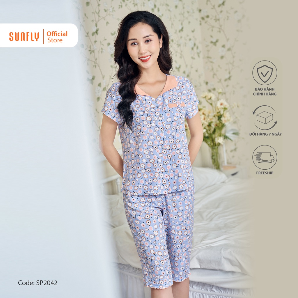 Bộ Đồ Mặc Nhà Nữ Lanh SUNFLY Áo Cộc Quần Ngố SP2042